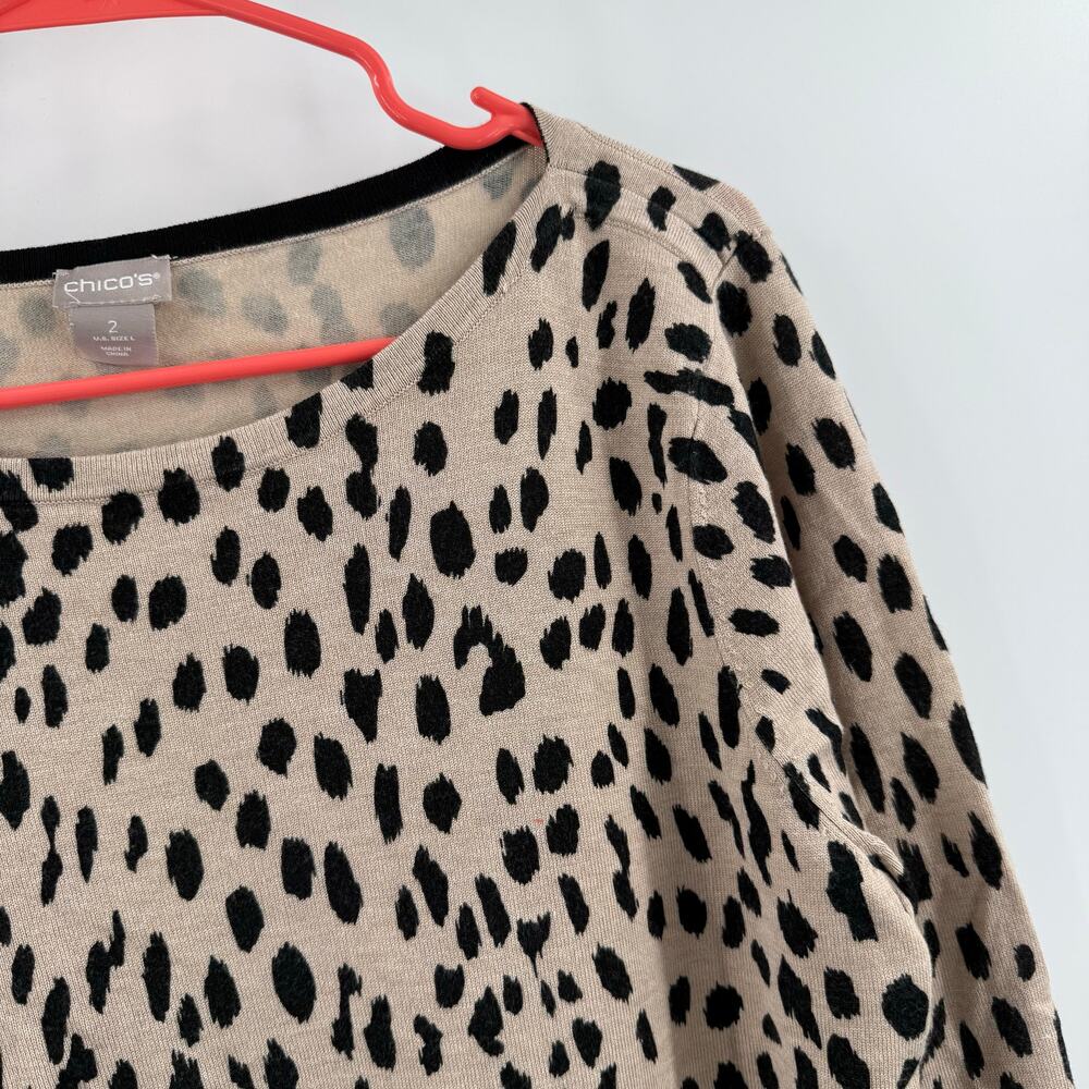 CHICO’S Sweater SZ Large (Chico’s SZ2) Animal Print Cheetah Pullover Office Work - Picture 5 of 11